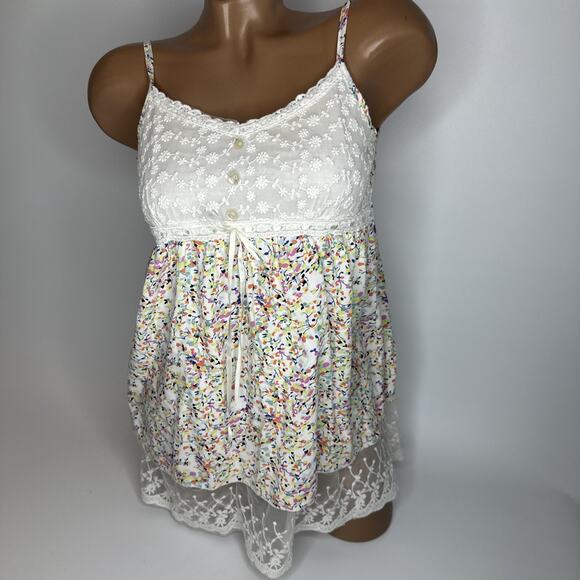 Lace Butterfly Button Floral Camisole Confetti Floral Fairycore Cottage S - Picture 9 of 10